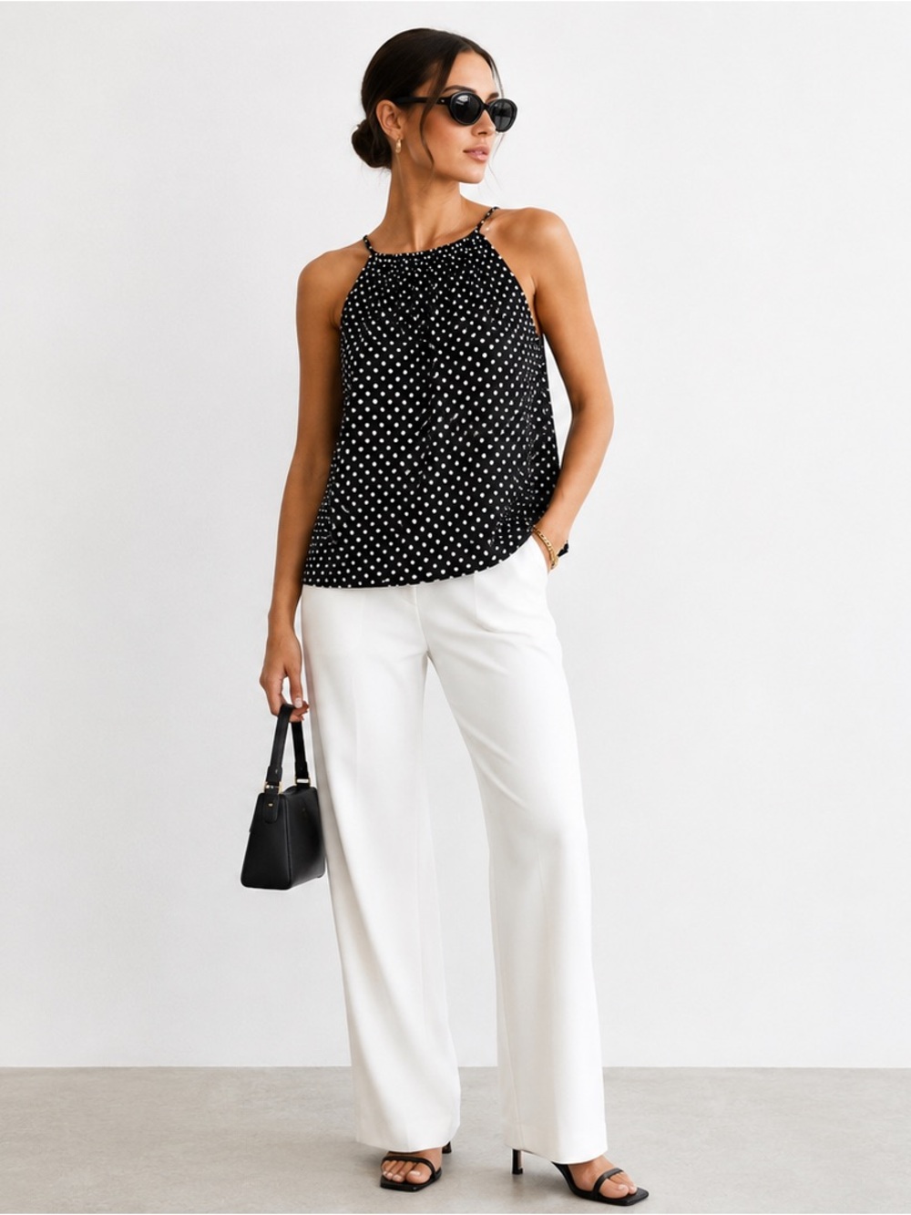 Philosophy Sleeveless Top Black White Polka Dot Sleeveless Blouse XL Minimalist